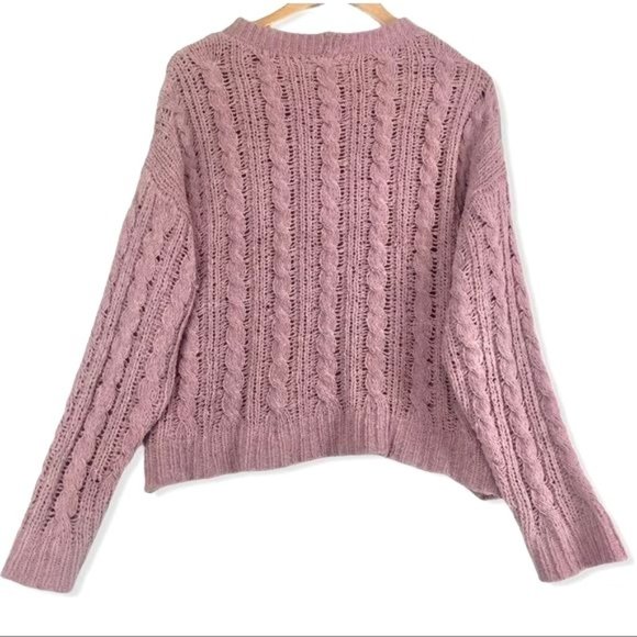 AEO Impossibly Soft Lilac Purple Cable Knit Sweater Large Crew Neck Pullover - Picture 5 of 10